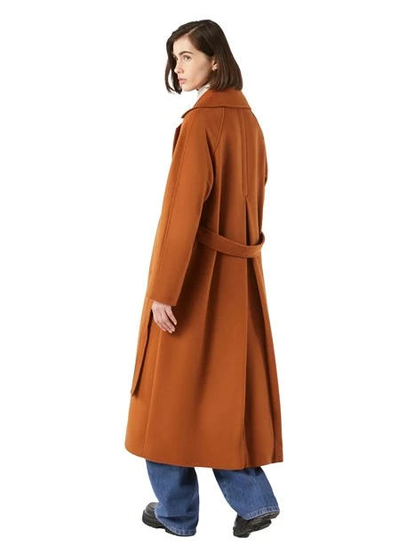 CAPPOTTO LUNGO A VESTAGLIA CON CINTURA DRAP DI LANA DONNA MARRONE