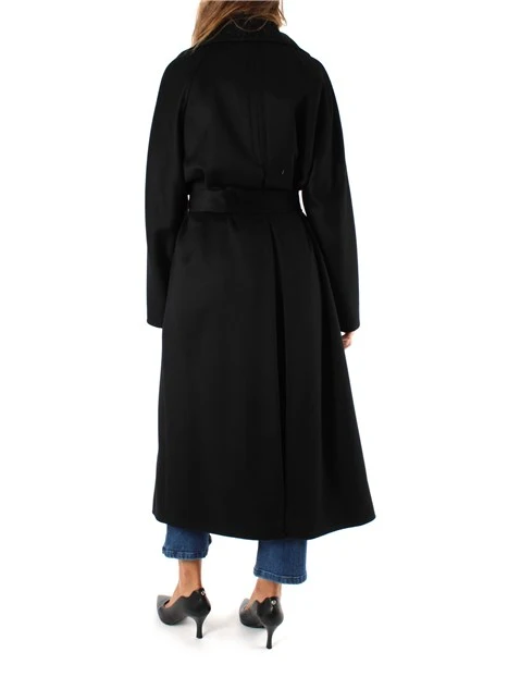 CAPPOTTO LUNGO A VESTAGLIA CON CINTURA DRAP DI LANA DONNA NERO