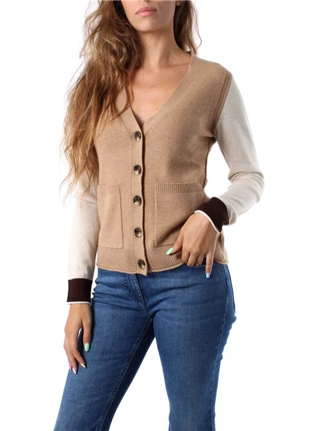 CARDIGAN IN LANA MISTO CASHMERE DONNA BEIGE