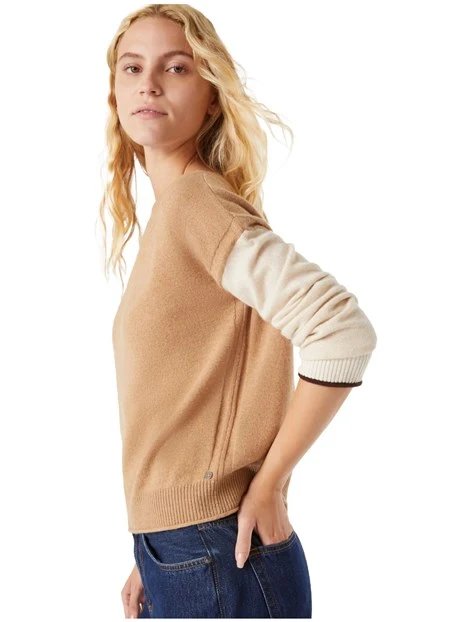 MAGLIA SCOLLO A BARCA IN LANA MISTO CASHMERE DONNA BEIGE