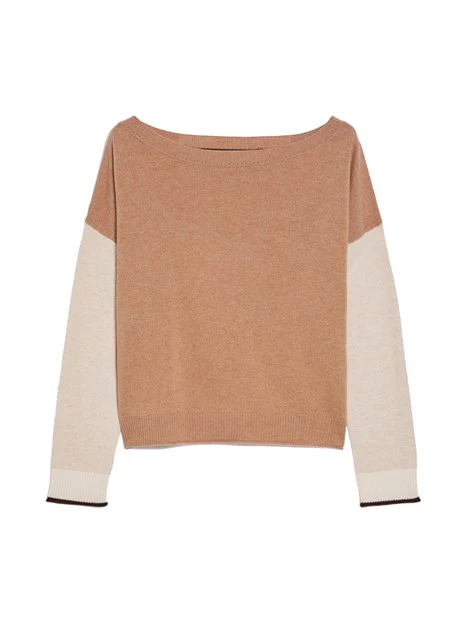 MAGLIA SCOLLO A BARCA IN LANA MISTO CASHMERE DONNA BEIGE