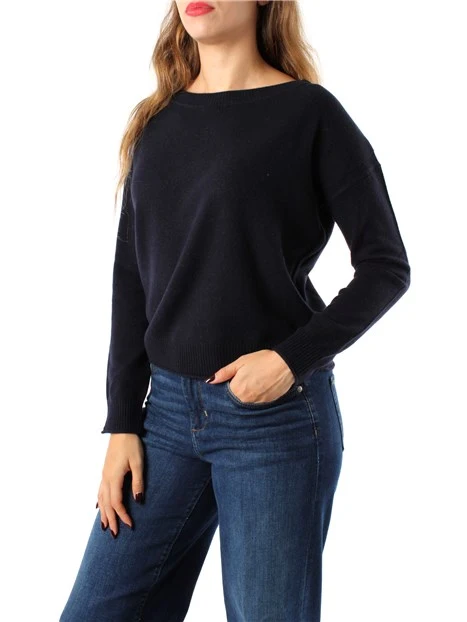 MAGLIA SCOLLO A BARCA IN LANA MISTO CASHMERE DONNA BLU