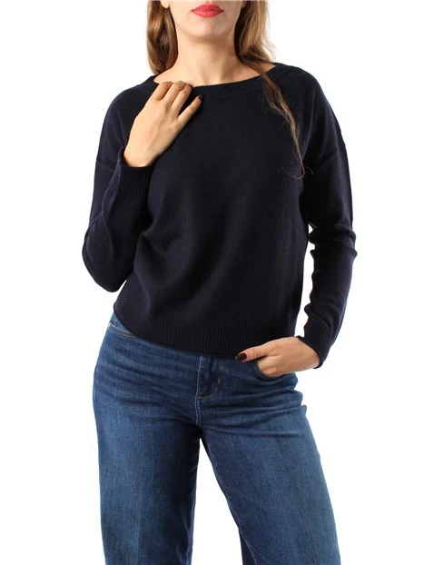 MAGLIA SCOLLO A BARCA IN LANA MISTO CASHMERE DONNA BLU