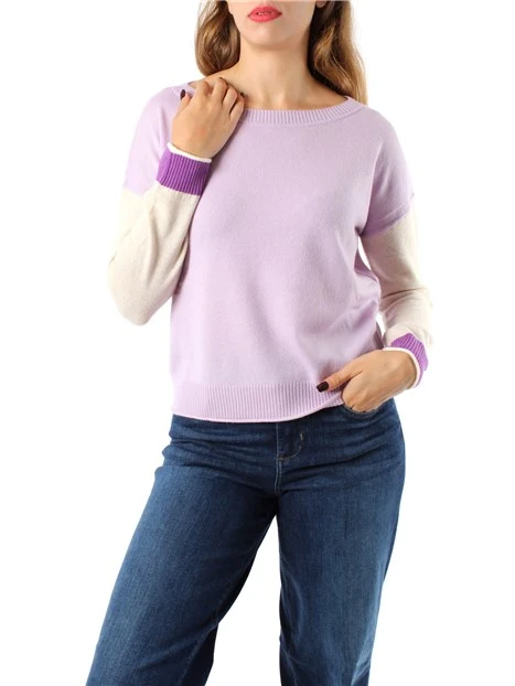 MAGLIA SCOLLO A BARCA IN LANA MISTO CASHMERE DONNA LILLA