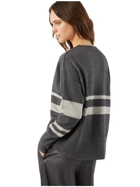 MAGLIA SCOLLO A V IN MISTO LANA E CASHMERE DONNA GRIGIO