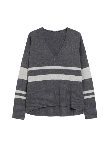 MAGLIA SCOLLO A V IN MISTO LANA E CASHMERE DONNA GRIGIO