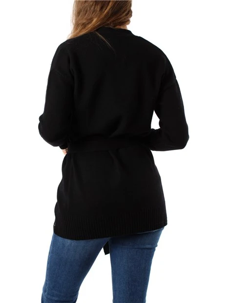 CARDIGAN IN LANA MISTO CASHMERE CON CINTURA DONNA NERO