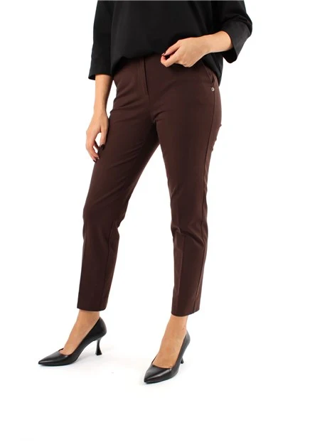 PANTALONI A SIGARETTA MISTO COTONE DONNA MARRONE