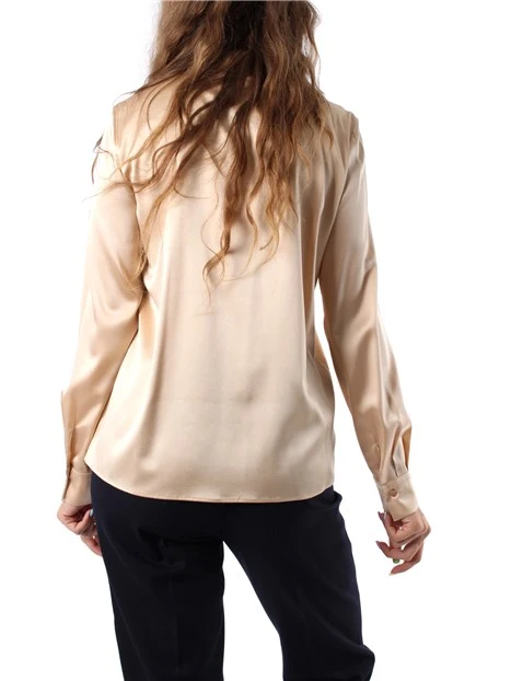 CAMICIA IN RASO DI SETA MONOELASTICA CON TRAMA DONNA BEIGE