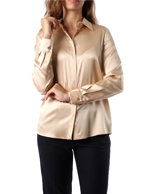 CAMICIA IN RASO DI SETA MONOELASTICA CON TRAMA DONNA BEIGE