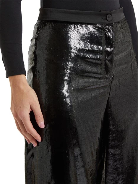 PANTALONI PALAZZO IN VELLUTO EFFETTO BAGNATO DONNA NERO