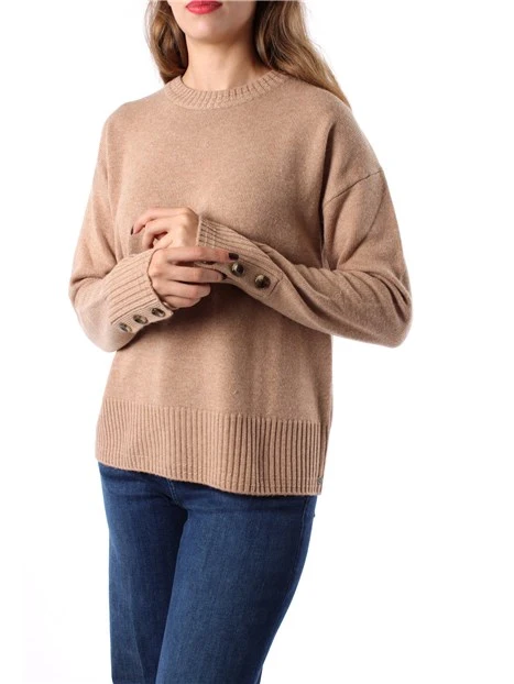 MAGLIA GIROCOLLO IN MISTO LANA E CASHMERE DONNA BEIGE