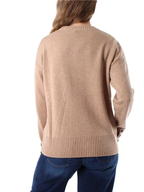 MAGLIA GIROCOLLO IN MISTO LANA E CASHMERE DONNA BEIGE