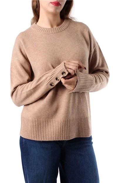 MAGLIA GIROCOLLO IN MISTO LANA E CASHMERE DONNA BEIGE