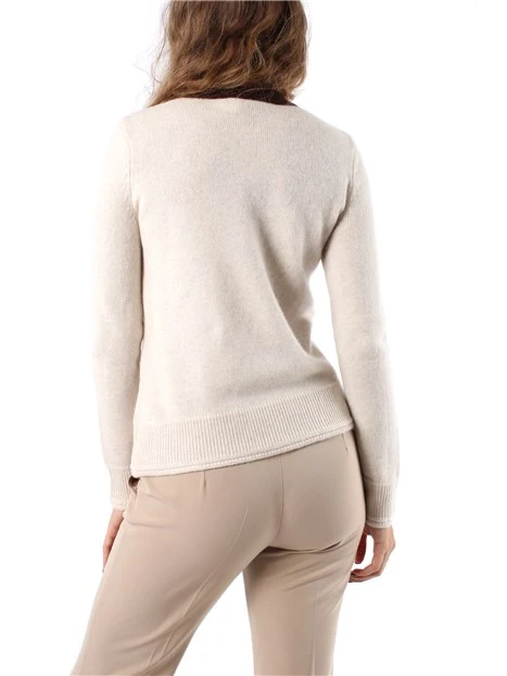 MAGLIA GIROCOLLO IN LANA MISTO CASHMERE DONNA MARRONE