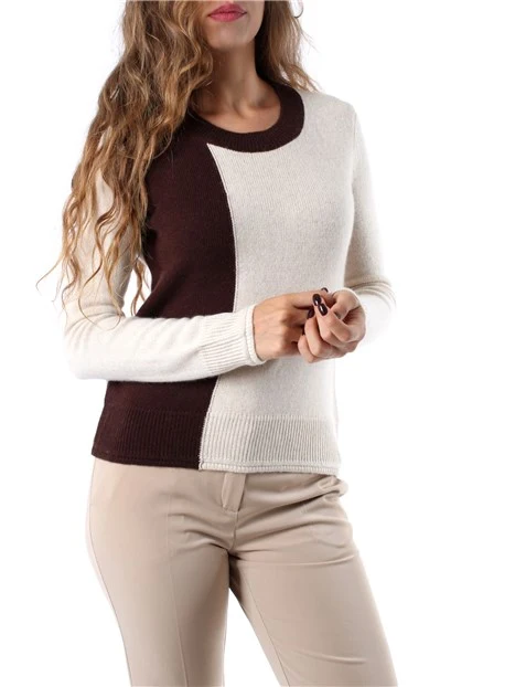 MAGLIA GIROCOLLO IN LANA MISTO CASHMERE DONNA MARRONE