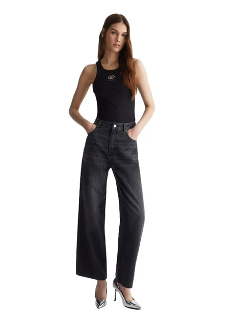 JEANS PALAZZO EFFETTO LAVATO DONNA NERO