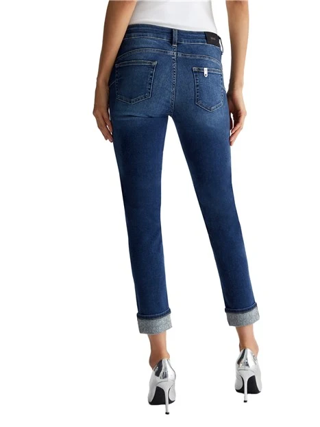 JEANS CROPPED EFFETTO LAVATO DONNA BLU