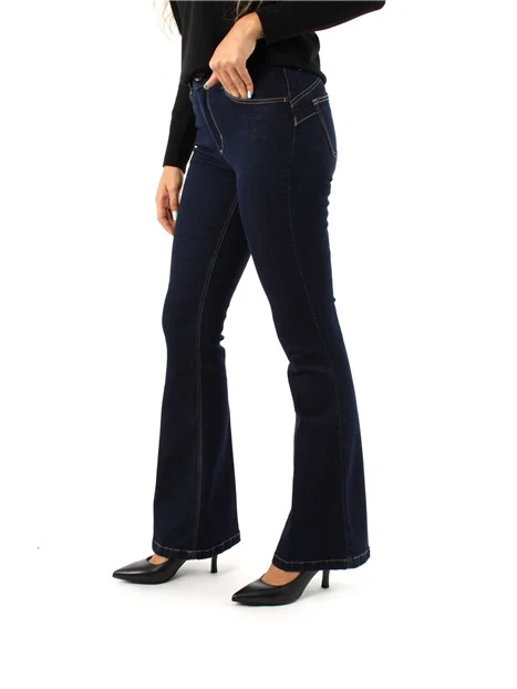 JEANS A ZAMPA EFFETTO LAVATO IN DENIM MISTO COTONE DONNA BLU