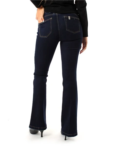 JEANS A ZAMPA EFFETTO LAVATO IN DENIM MISTO COTONE DONNA BLU