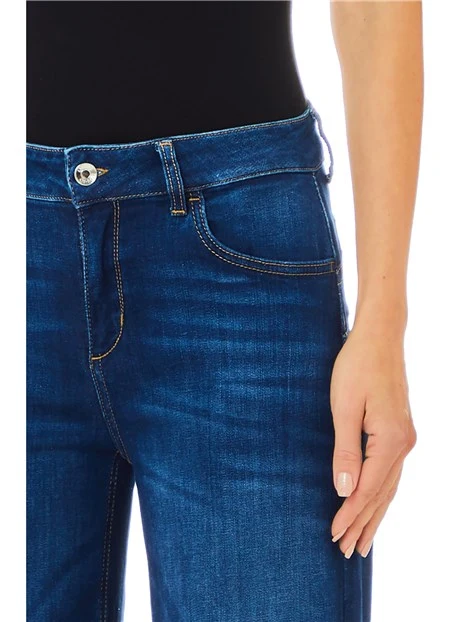 JEANS CROPPED GAMBA LARGA MISTO COTONE DONNA BLU