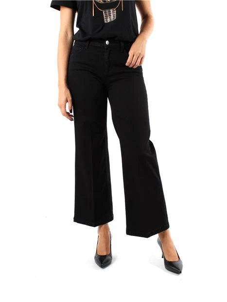 JEANS CROPPED GAMBA LARGA MISTO COTONE DONNA NERO