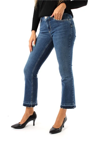 JEANS CROPPED IN COTONE PIEGA STIRATA DONNA BLU