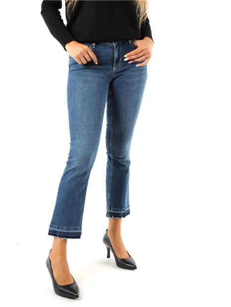 JEANS CROPPED IN COTONE PIEGA STIRATA DONNA BLU