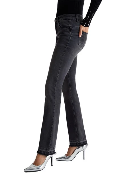 JEANS A ZAMPA CON LOGO IN STRASS DONNA NERO