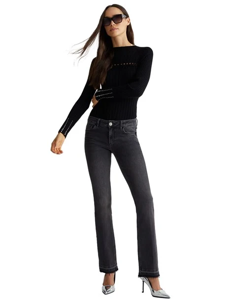 JEANS A ZAMPA CON LOGO IN STRASS DONNA NERO