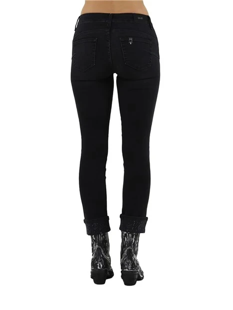 JEANS CROPPED MISTO COTONE EFFETTO LAVATO DONNA NERO