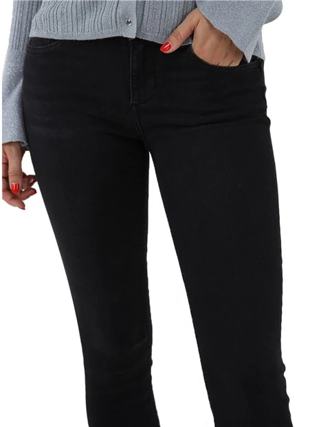 JEANS CROPPED MISTO COTONE EFFETTO LAVATO DONNA NERO