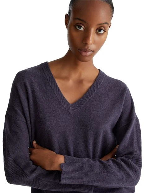 MAGLIA SCOLLO A V MISTO CASHMERE E LANA DONNA GRIGIO