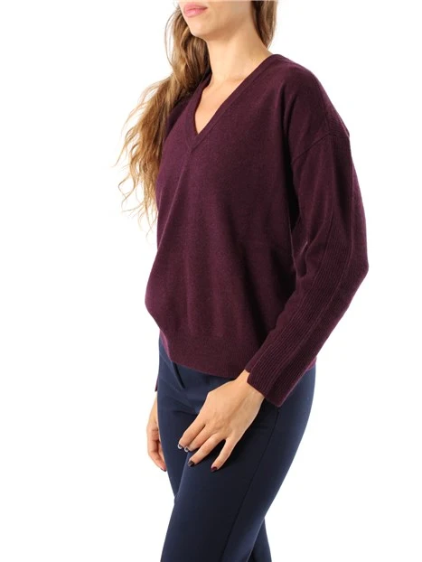 MAGLIA SCOLLO A V MISTO CASHMERE E LANA DONNA VIOLA