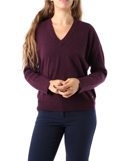 MAGLIA SCOLLO A V MISTO CASHMERE E LANA DONNA VIOLA