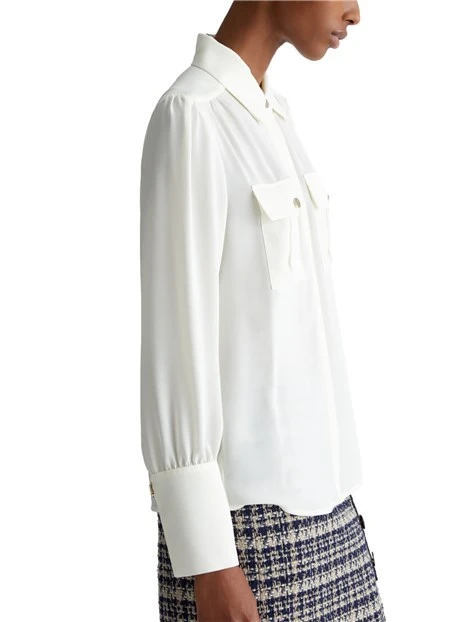 CAMICIA CON TASCHE A PATTA SUL PETTO DONNA BIANCO