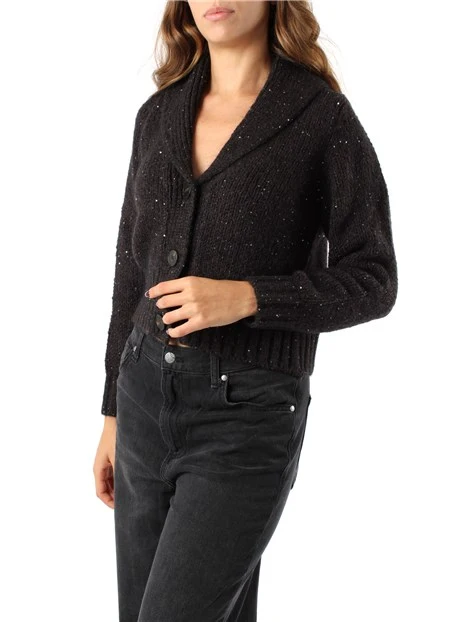 CARDIGAN IN FILATO DI MOHAIR CON PAILLETTES DONNA MARRONE