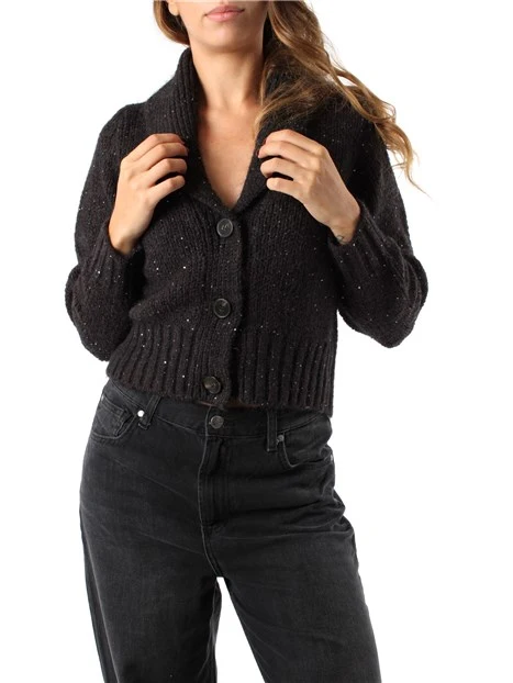 CARDIGAN IN FILATO DI MOHAIR CON PAILLETTES DONNA MARRONE