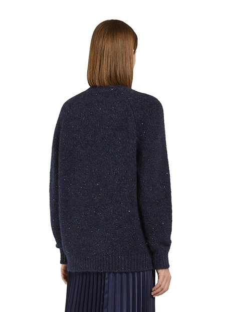 MAGLIA GIROCOLLO IN FILATO DI MOHAIR CON PAILLETTES DONNA BLU