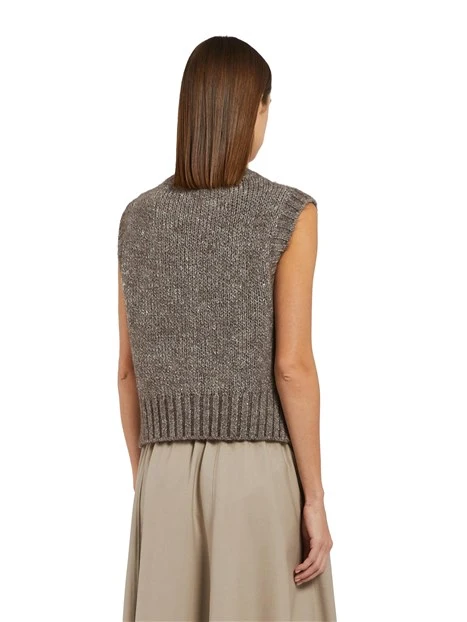 GILET IN FILATO DI MOHAIR CON PAILLETTES DONNA GRIGIO