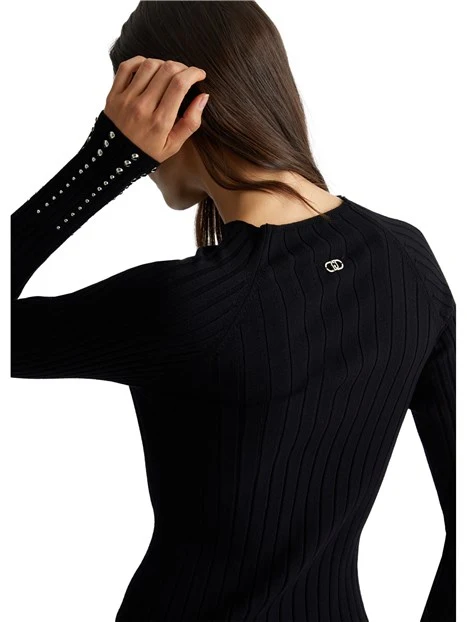 MAGLIA DOLCEVITA MOTIVO A TRECCIA CON BORCHIE DONNA NERO