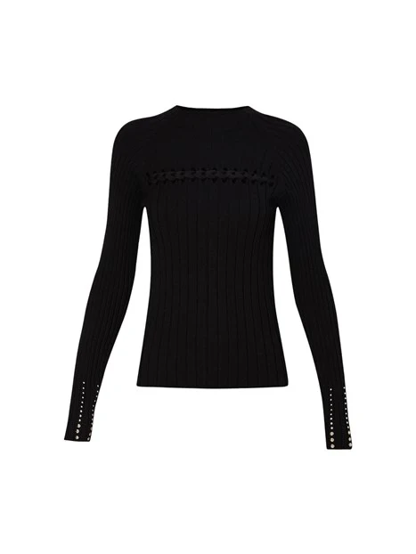 MAGLIA DOLCEVITA MOTIVO A TRECCIA CON BORCHIE DONNA NERO