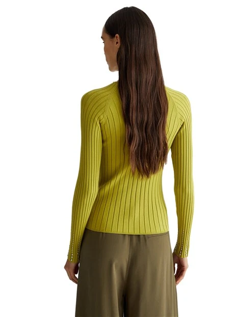 MAGLIA DOLCEVITA MOTIVO A TRECCIA CON BORCHIE DONNA VERDE