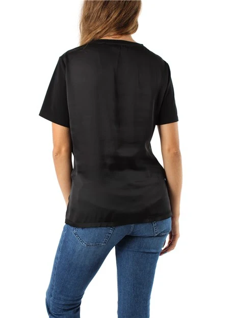 T-SHIRT MANICA CORTA CON STRASS E CHARM DONNA NERO