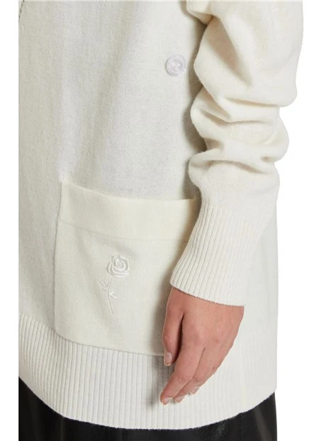 CARDIGAN LUNGO CON RICAMI IN PURA LANA DONNA BIANCO