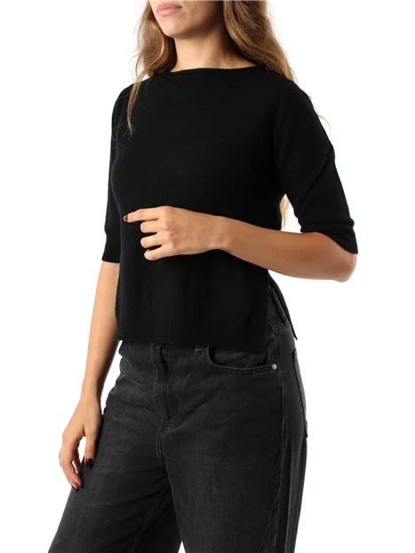 MAGLIA GIROCOLLO IN FILATO DI PURA LANA DONNA NERO