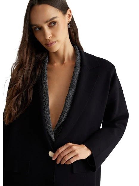 BLAZER MONOPETTO IN MISTO VISCOSA DONNA NERO