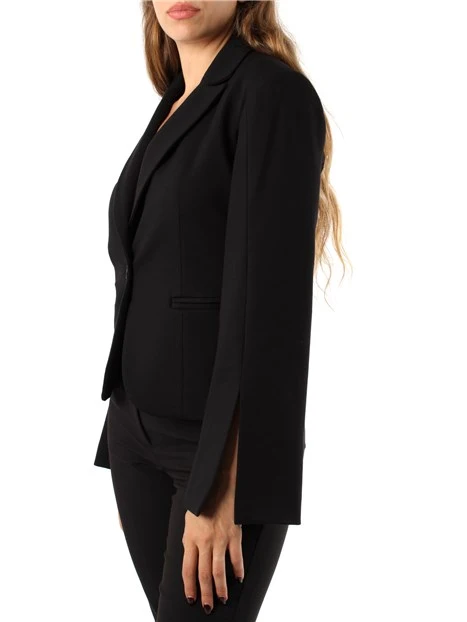 GIACCA BLAZER MONOPETTO CON SPACCHETTI SULLE MANICHE DONNA NERO