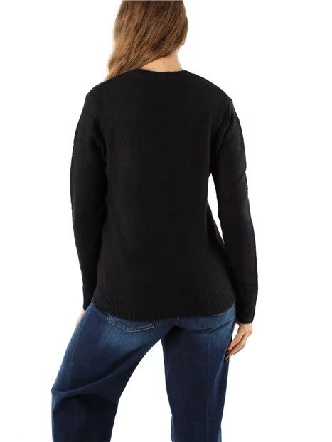 MAGLIA CON SCOLLO A V CON LOGO RICAMATO DONNA NERO