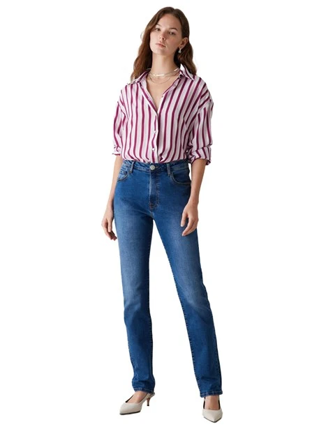 JEANS REGULAR IN DENIM DI COTONE ELASTICO DONNA BLU